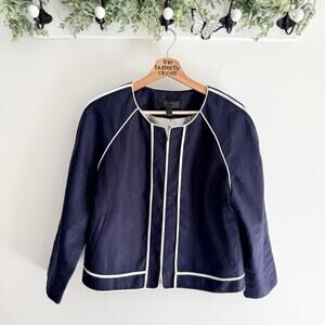 J.Crew Linen Long Sleeves Blazer Jacket Navy Blue Size 12 109000